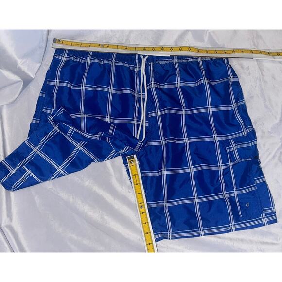 OT Revolution Men's Swim Trunks Blue/White Plaid Size XL Swim Shorts, Netting - Picture 3 of 5